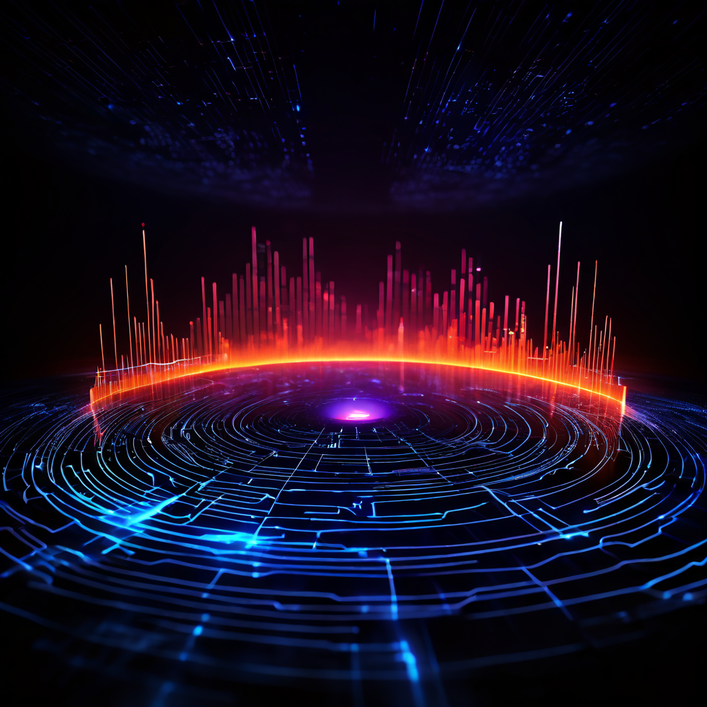 Wi-Fi 신호가 닿지 않는 데드존을 물리적 법칙에 따라 데이터 흐름이 휘어지는 중력장처럼 시각화하여 무선 통신의 한계를 상징적으로 표현한 이미지입니다.