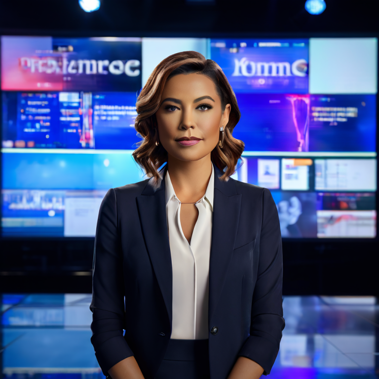 뉴스 앵커의 얼굴에 나타난 세 가지 미묘한 디지털 결함으로 딥페이크 기술로 생성된 가상 인물임을 드러내는 화면 이미지입니다.